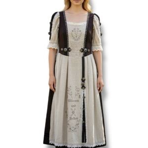 Solo German Dirndl Oktoberfest House Dress Linen Sz 18-20 Lagenlook Costume Art